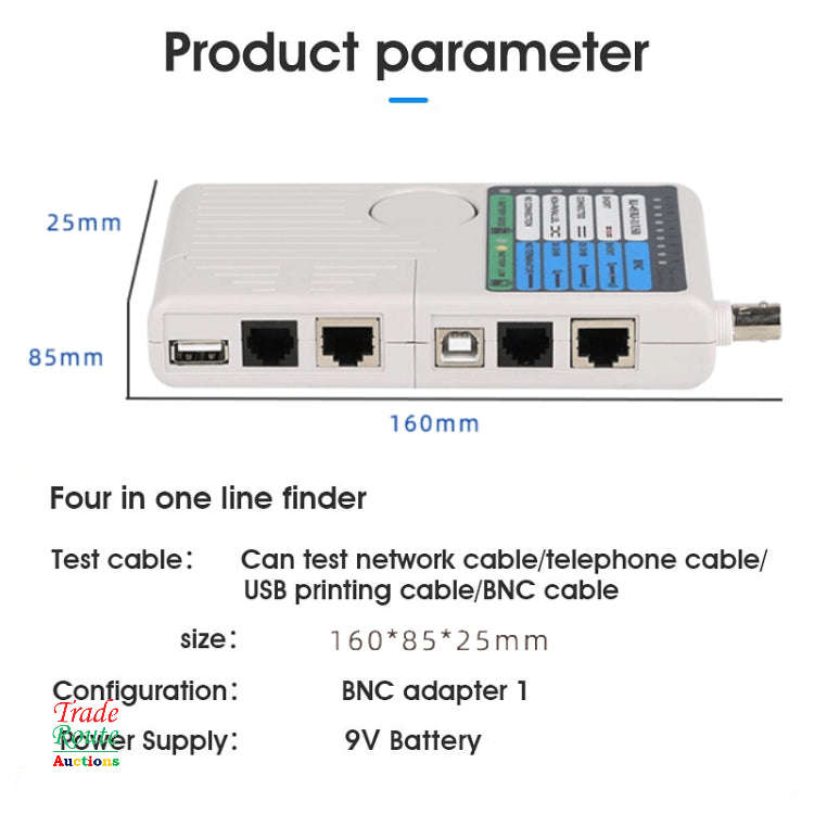 4 in 1 Remote Network Cable Tester for RJ45 RJ11 USB BNC LAN Cable Multi-functional