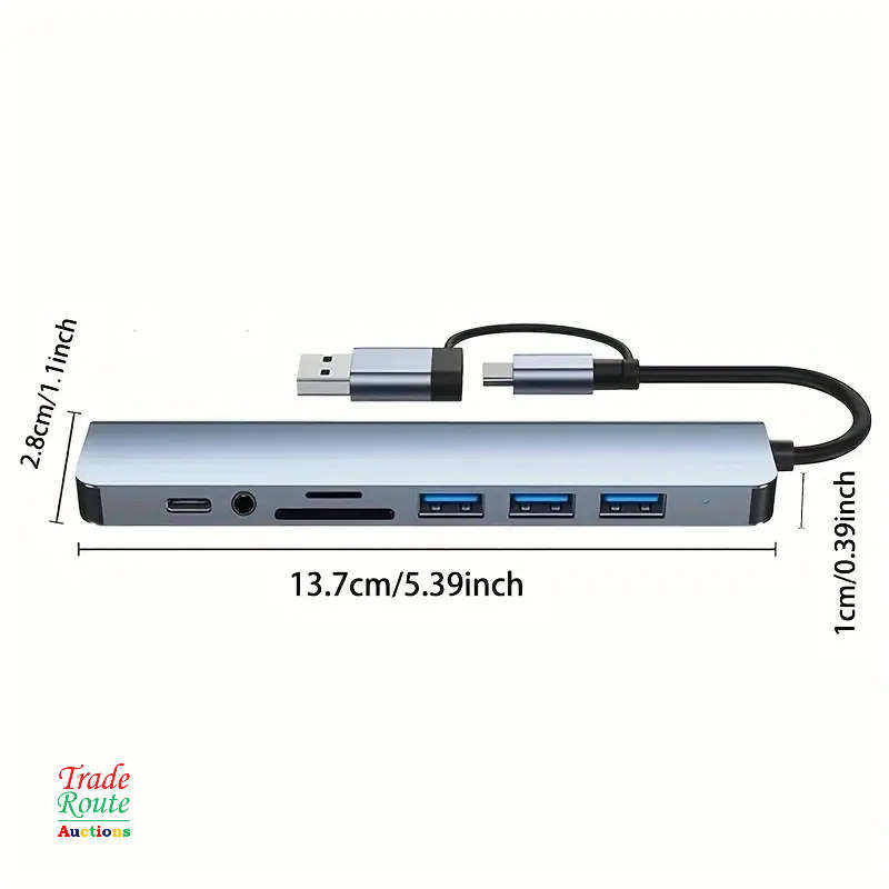 8-in-1 USB-C Adapter Hub Docking Station 8 Port HUB Card Reader TF SD Cards