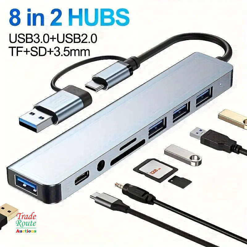 8-in-1 USB-C Adapter Hub Docking Station 8 Port HUB Card Reader TF SD Cards