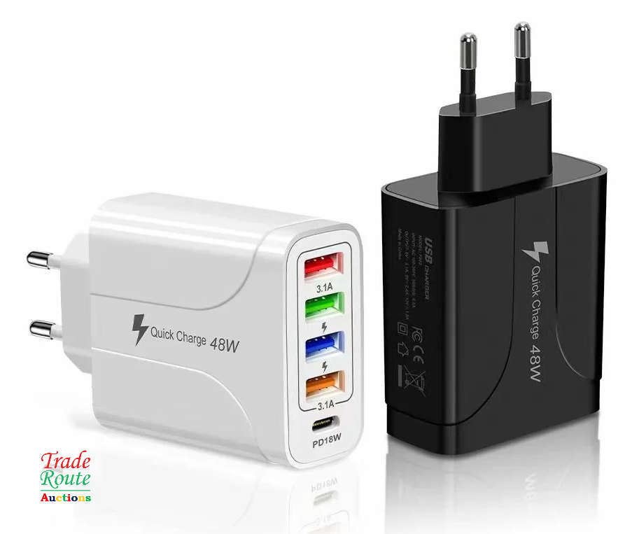 USB C Wall Charger 48W 5 Ports USB Fast Charging USB-C Charger TYPE-C Charger 4xUSB + 1xPD18W