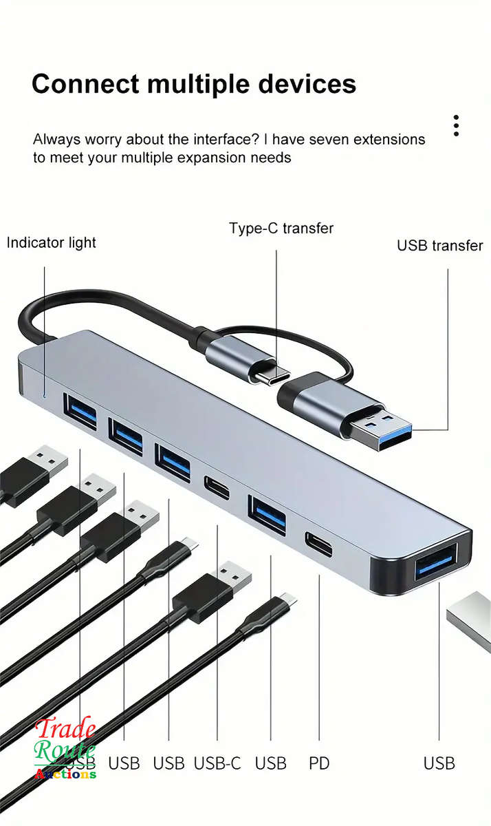 7 in 1 USB-C Adapter Hub Docking Station 7 Port USB HUB Type C Docking Station