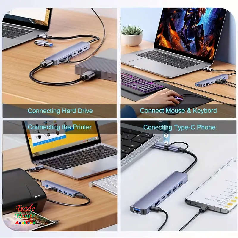 7 in 1 USB-C Adapter Hub Docking Station 7 Port USB HUB Type C Docking Station