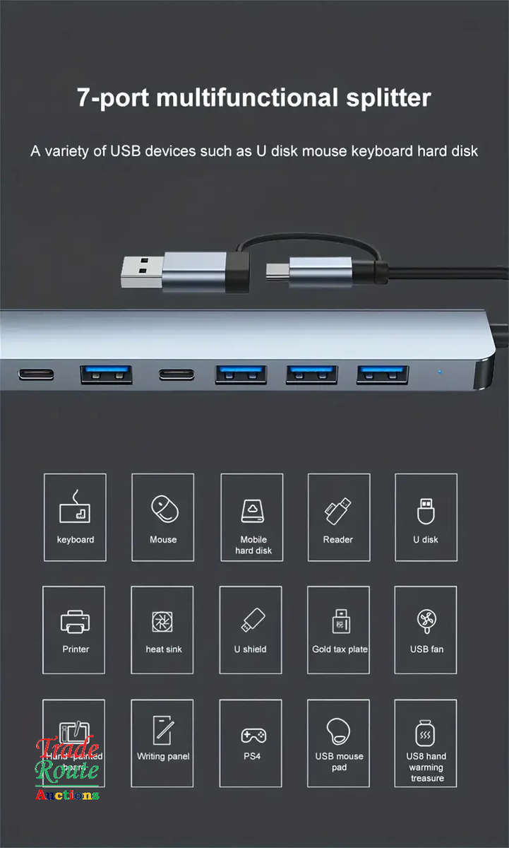 7 in 1 USB-C Adapter Hub Docking Station 7 Port USB HUB Type C Docking Station