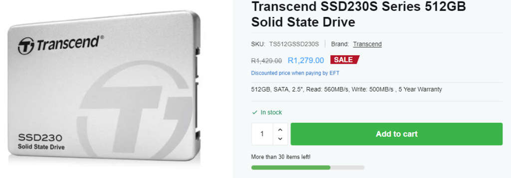 TRANSCEND 512GB SSD - SSD230S 6GBps - 2.5` Solid State Drive