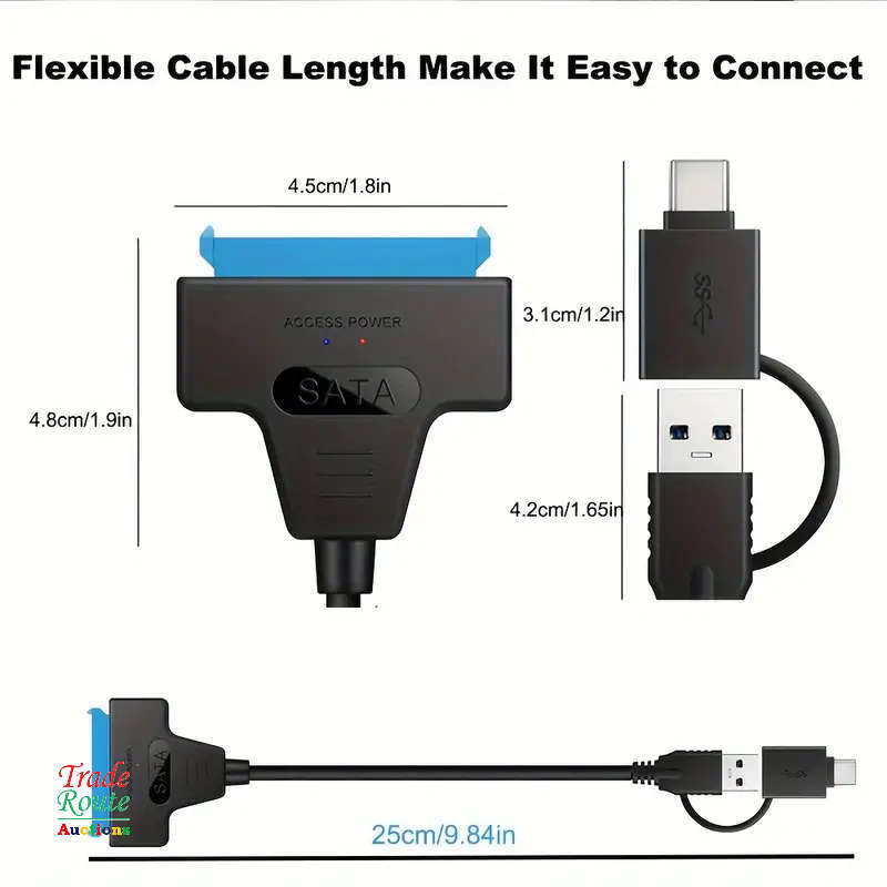 2-In-1 SATA To USB 3.0 - SATA To Type C Cable - Connect 2.5 inch HDD & SSDs to Computers & Laptops