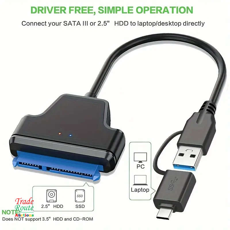 2-In-1 SATA To USB 3.0 - SATA To Type C Cable - Connect 2.5 inch HDD & SSDs to Computers & Laptops