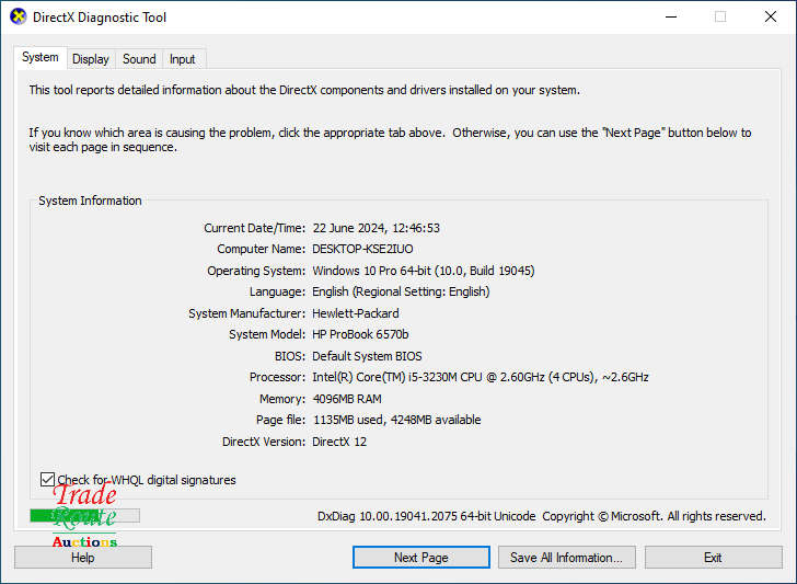 HP PROBOOK 6570b 15.6 Inch Laptop  | CORE i5 3230M 2.6GHZ | 4GB RAM | 240GB SSD