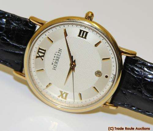 MICHEL HERBELIN DATE MENS LEATHER BAND WATCH - 12443/P13