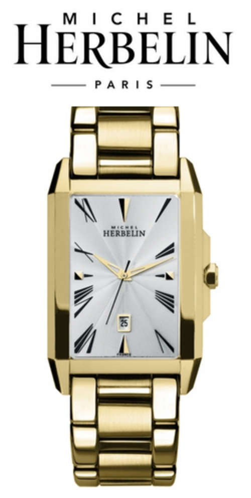 MICHEL HERBELIN MEN'S GOLD PLATED KHARGA COLLECTION LARGE SIZE WATCH - 12472/P08B - STUNNING WATCH