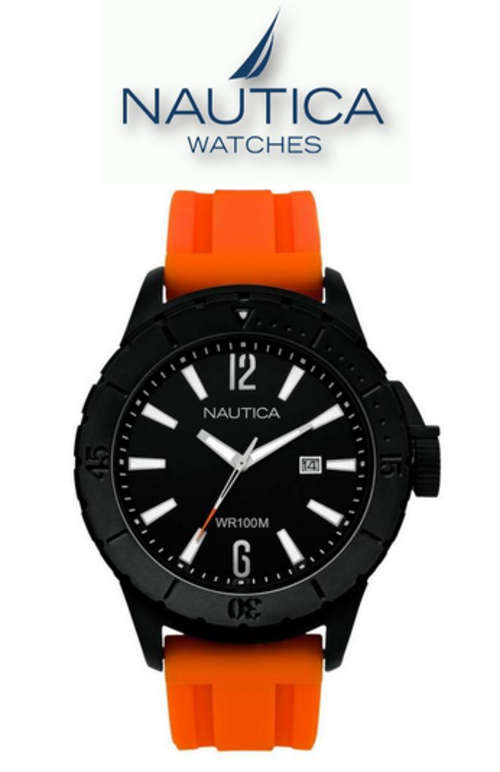 NAUTICA NSR05 MENS ORANGE RUBBER STRAP WATCH - A15602G - Brand new in Box