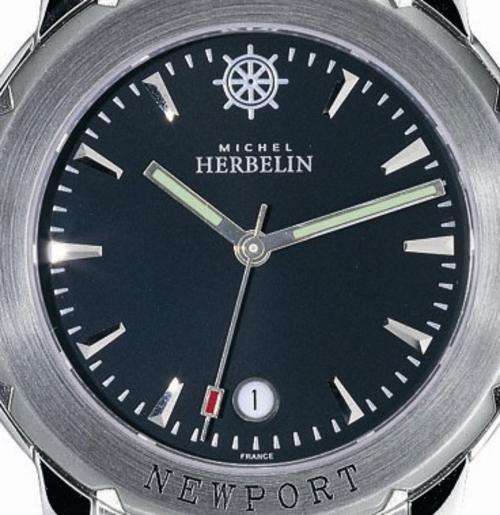 MICHEL HERBELIN NEWPORT MENS LEATHER BAND DATE WATCH  *** R 9,000-00 *** UNWORN DEMO