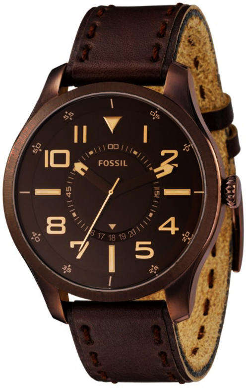 FOSSIL MEN'S FS4459 BIG DIAL STAINLESS STEEL BROWN LEATHER STRAP WATCH - DEMO AS NEW