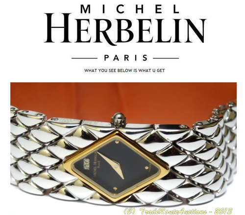 MICHEL HERBELIN LADIES STAINLESS STEEL BRACELET BLACK DIAL WITH GOLD PLATED WATCH - R 9000-00 ***