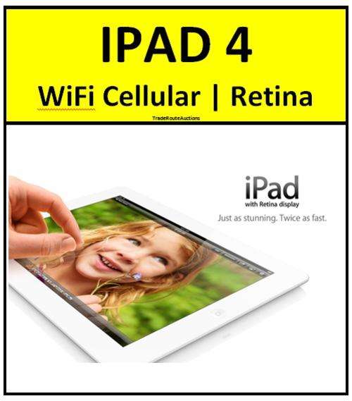 IPAD 4 | 32GB | 4G CELLULAR | WiFi | MD526HC/A | WHITE | GENUINE APPLE  ** IPAD4 RETINA DISPLAY  ***