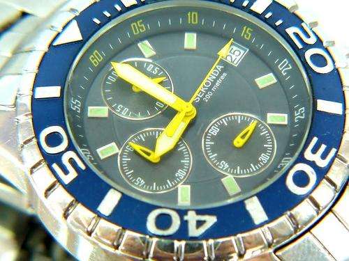 SEKONDA BLUE DIAL CHRONO YELLOW HANDS 200m WR - MENS WATCH