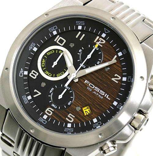 FOSSIL WOOD DIAL ALL STEEL MEN'S WATCH - BRAND NEW BOX & PAPERS