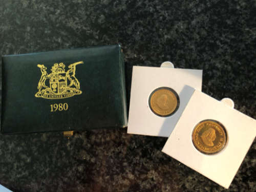 Proof Gold 1R and 2R Twinset with box  1980