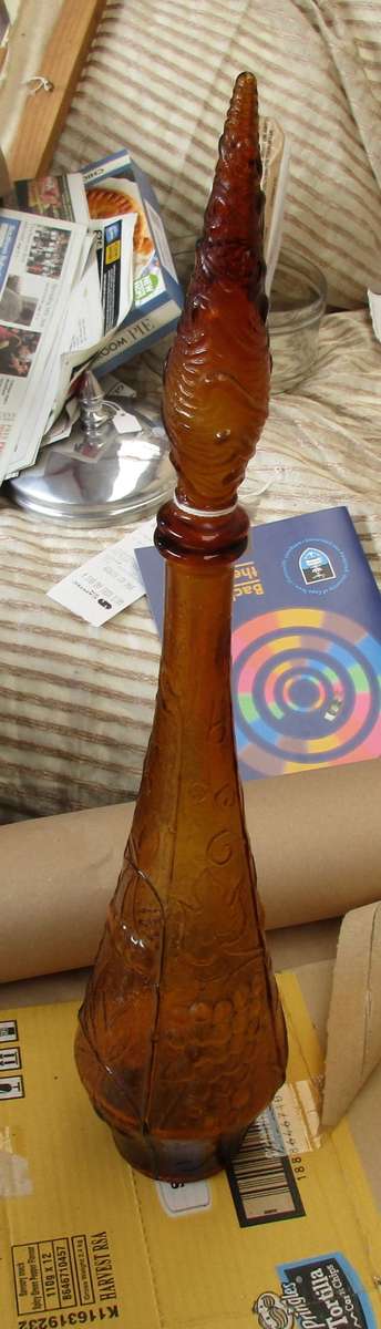 LOVELY 1980S TALL AMBER BATH SALTS BOTTLE