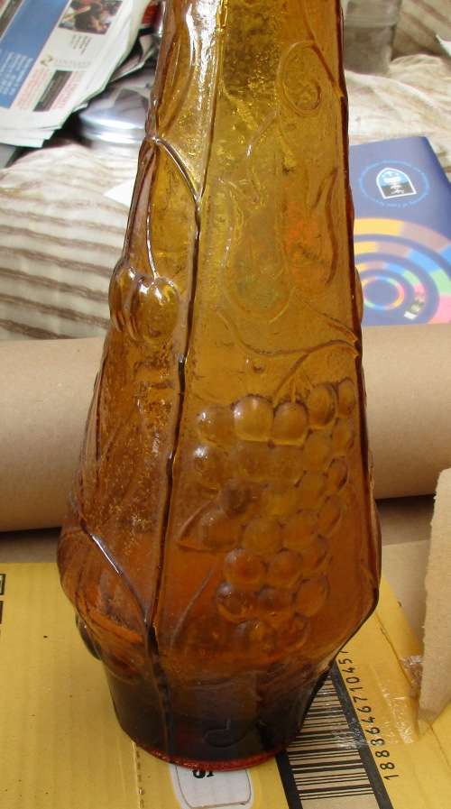 LOVELY 1980S TALL AMBER BATH SALTS BOTTLE