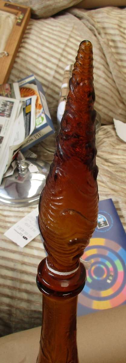 LOVELY 1980S TALL AMBER BATH SALTS BOTTLE