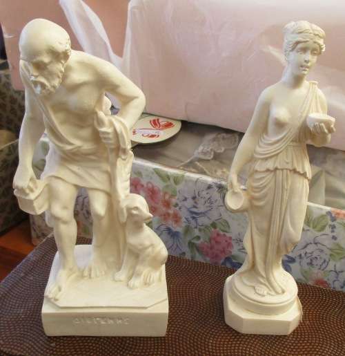 TWO ALABASTER COMPOUND CLASSICAL GREEK FIGURINES