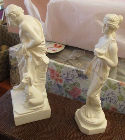 TWO ALABASTER COMPOUND CLASSICAL GREEK FIGURINES