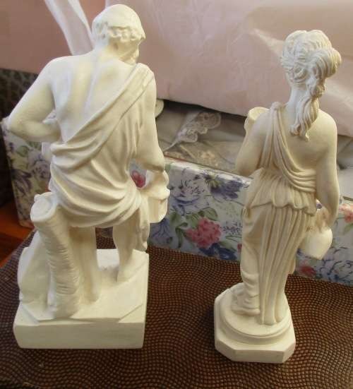 TWO ALABASTER COMPOUND CLASSICAL GREEK FIGURINES