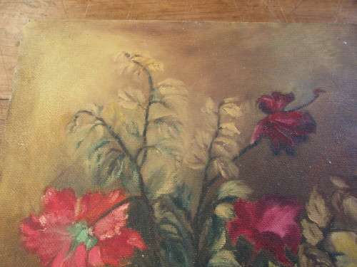 OIL ON BOARD HIBISCUS FLOWERS IN JUG