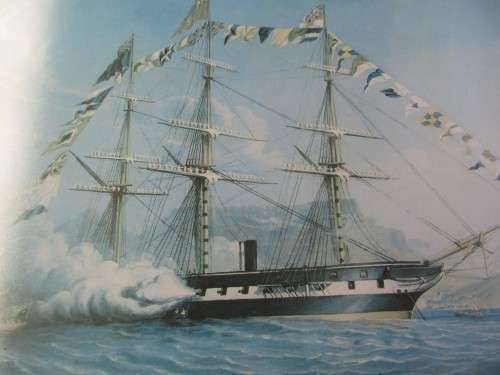 BEAUTIFUL PRINT OF HMS EURYLUS TABLE BAY 19TH OF SEPTEMBER 1860