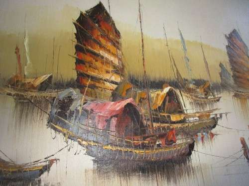 OIL ON BOARD JUNKS IN HARBOUR M CHAN