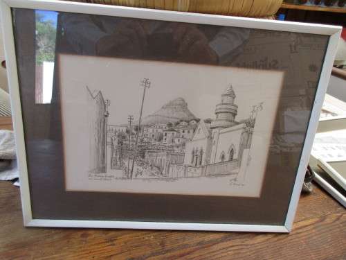 BEAUTIFUL PENCIL SKETCH R WARD THE MALAY QUARTER AND LIONS HEAD