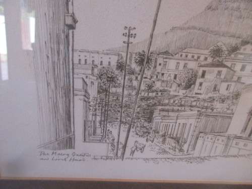 BEAUTIFUL PENCIL SKETCH R WARD THE MALAY QUARTER AND LIONS HEAD