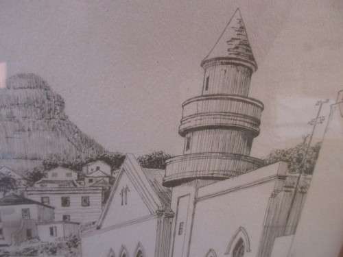 BEAUTIFUL PENCIL SKETCH R WARD THE MALAY QUARTER AND LIONS HEAD