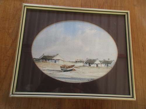 BEAUTIFUL WATERCOLOUR COTTAGES WITH BOAT SIGNED GUY TODD