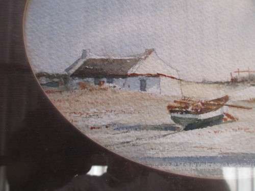 BEAUTIFUL WATERCOLOUR COTTAGES WITH BOAT SIGNED GUY TODD