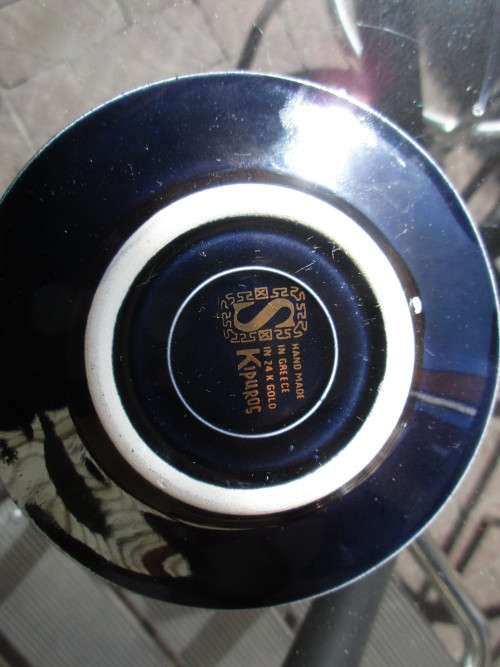 GREEK 24 KARAT  SET 6 DEMI TASSE CUPS AND SAUCERS