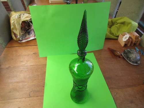 Beautiful 1970's emerald  green bottle with spire stopper