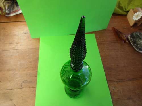 Beautiful 1970's emerald  green bottle with spire stopper