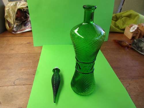 Beautiful 1970's emerald  green bottle with spire stopper