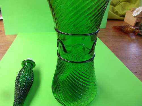 Beautiful 1970's emerald  green bottle with spire stopper
