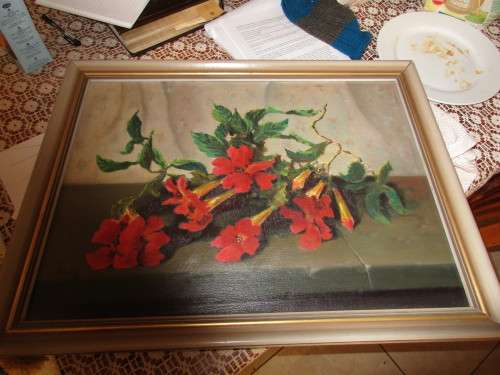 JOHN MANTELL SOUTH AFRICAN ARTIST  OIL ON CANVAS RED FLOWERS