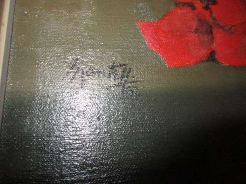 JOHN MANTELL SOUTH AFRICAN ARTIST  OIL ON CANVAS RED FLOWERS