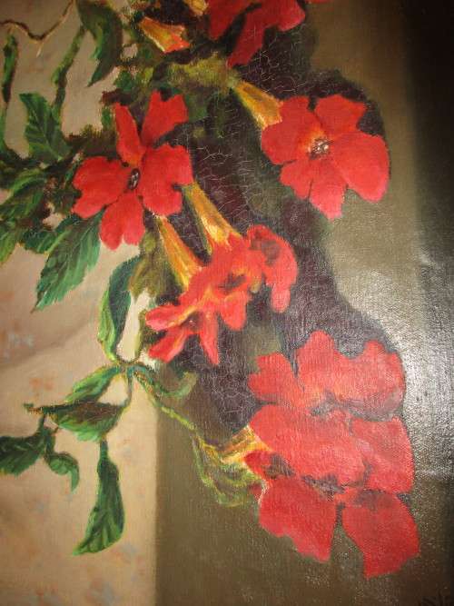 JOHN MANTELL SOUTH AFRICAN ARTIST  OIL ON CANVAS RED FLOWERS