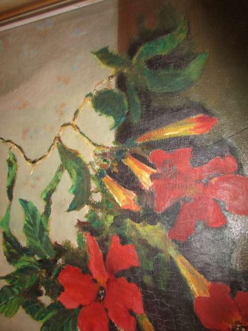 JOHN MANTELL SOUTH AFRICAN ARTIST  OIL ON CANVAS RED FLOWERS