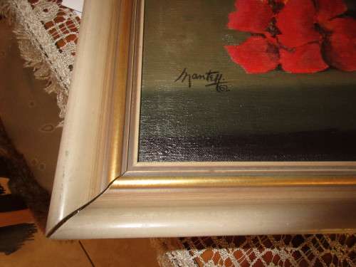 JOHN MANTELL SOUTH AFRICAN ARTIST  OIL ON CANVAS RED FLOWERS