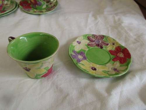 6SHORTER AND SONS 1930'S DEMI TASSE EXPRESSO CUPS AND SAUCERS WITH MILK JUG AND SUGAR BOWL