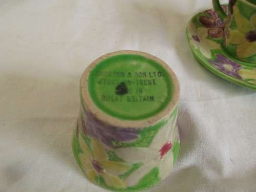 6SHORTER AND SONS 1930'S DEMI TASSE EXPRESSO CUPS AND SAUCERS WITH MILK JUG AND SUGAR BOWL