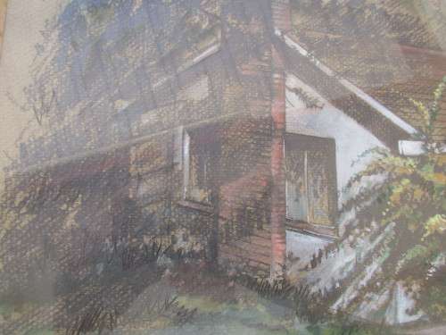 PASTEL B CUNNINGHAM HOUSE AMONGST TREES 1980