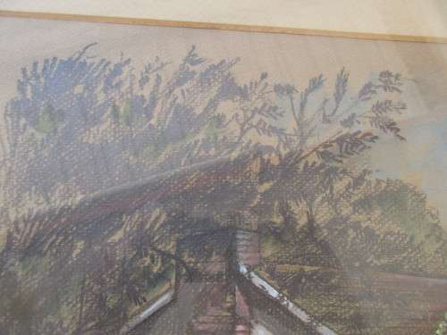 PASTEL B CUNNINGHAM HOUSE AMONGST TREES 1980