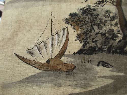 BEAUTIFUL  JAPANESE WALL HANGING MOUNT FUJI AND TREES SIGNED AND A SEAL MARK IN RED